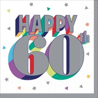 Milestone 60th Birthday Party Beverage Napkins, 16-pk Overhead_Flat