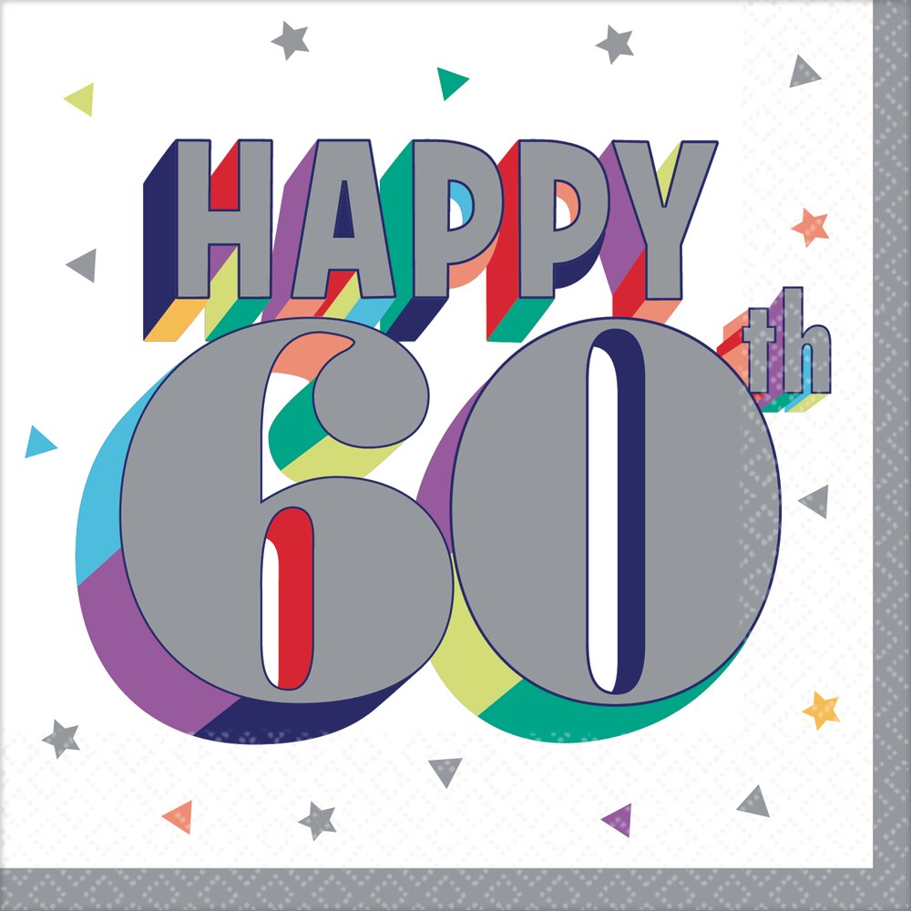 thumbnail image 2 of 20 Pack Gold & White 60th Birthday Beverage Napkins – Foil Finish, 3-Ply, Perfect For Your Party Table! 2 of 6