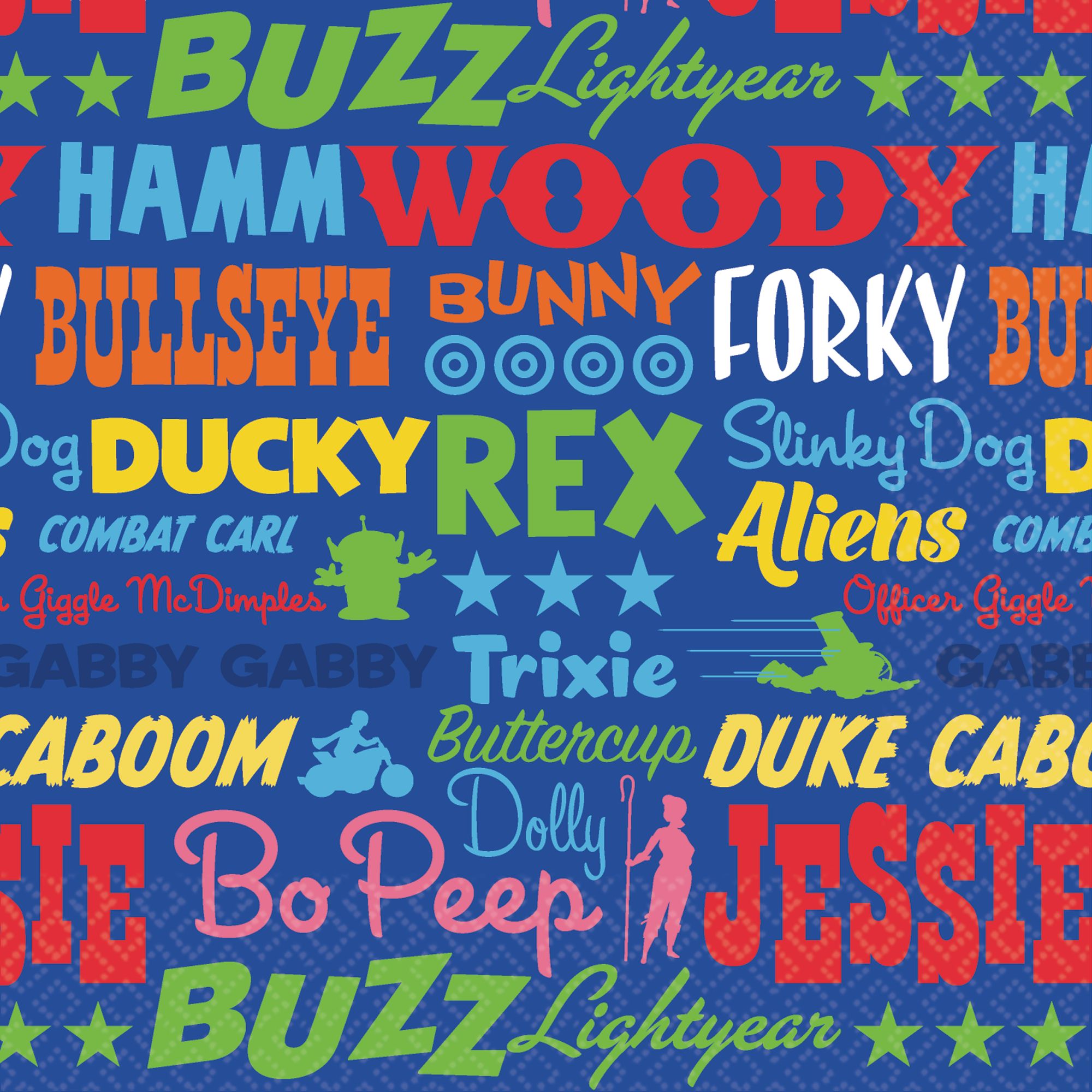 Disney Toy Story 4  Birthday Party Small Beverage Napkins, 5-in, 16-pk Overhead_Flat