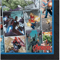 Disney Marvel Avengers Square Paper Disposable Beverage Napkins, Black/Blue, 5-in, 16-pk, 2-ply, for Birthday Party Front_Flat