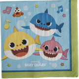 Baby Shark Square Paper Disposable Beverage Napkins, Blue/Green, 5-in, 16-pk, 2-ply, for Birthday Party Overhead_Flat