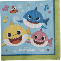 Baby Shark Square Paper Disposable Beverage Napkins, Blue/Green, 5-in, 16-pk, 2-ply, for Birthday Party