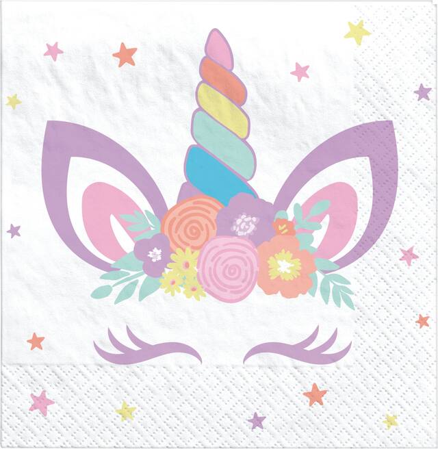 Serviettes à boissons pour fête d'anniversaire, fête de licorne, petit, paq. 16 Overhead_Flat
