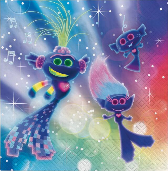 Trolls Square Paper Disposable Beverage Napkins, Blue, 5-in, 16-pk, 2-ply, for Birthday Party Front_Flat