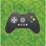 Level Up Square Paper Disposable Beverage Napkins, Green, Game Controller, 5-in, 16-pk, 2-ply, for Birthday Party Front_Flat