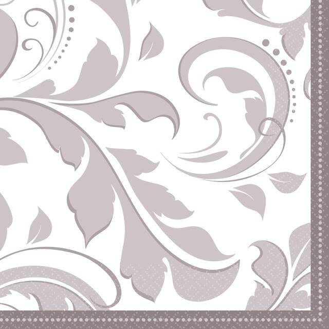 Silver Wedding Beverage Napkins, 16-pk Front_Flat