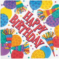 Serviettes pour boissons d’anniversaire, avec cornes, paq. 16 Front_Flat