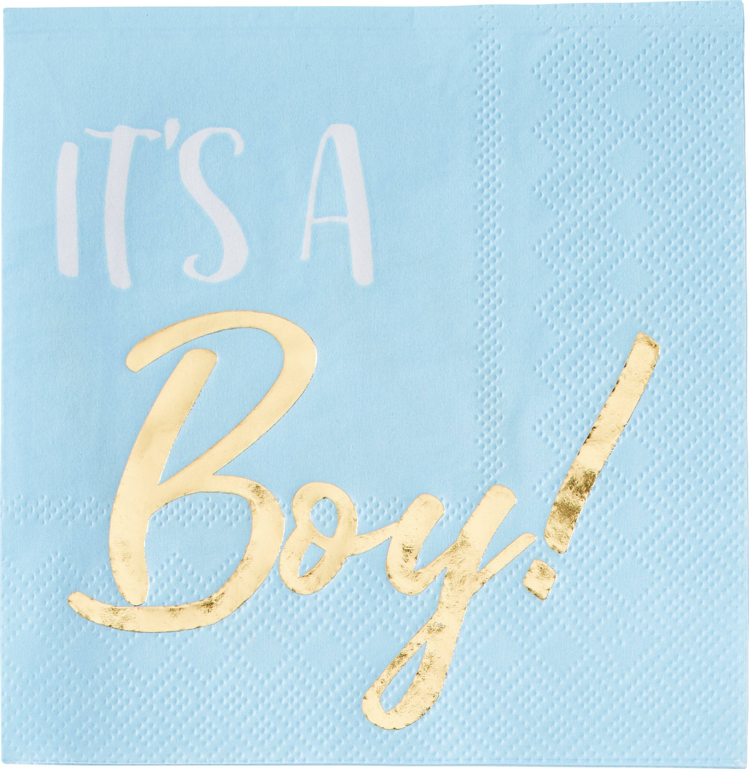 Serviettes à boissons bleu et or métallique It's a Boy, paq. 16 Overhead_Flat