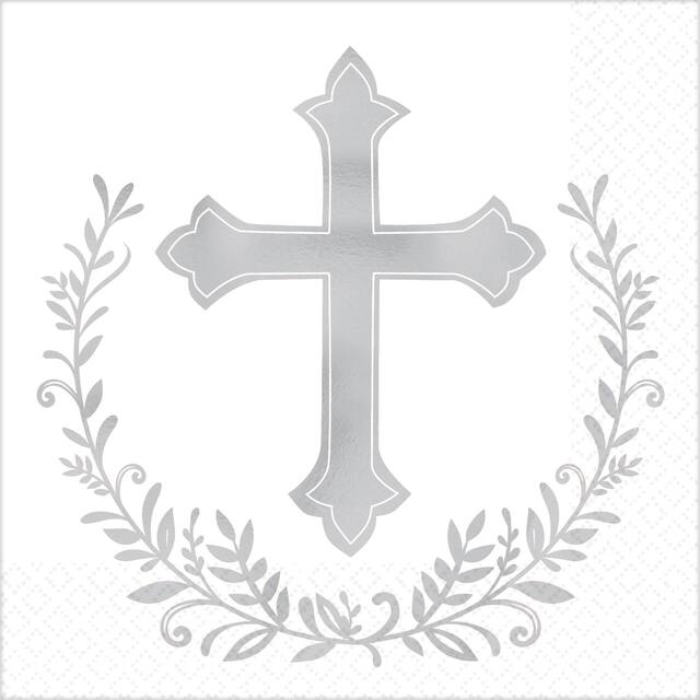 Serviettes à boissons croix argentée métallique, paq. 16 Overhead_Flat