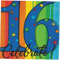 16th Birthday Celebration Beverage Napkins, 16-pk Front_Flat