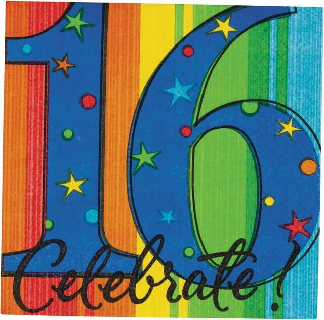 16th Birthday Celebration Beverage Napkins, 16-pk Front_Flat