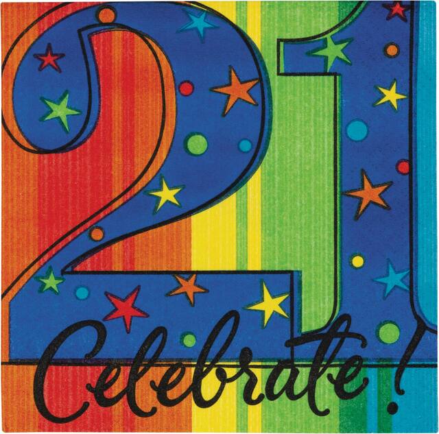 Celebrate 21st Birthday Napkin, 16-pk Front_Flat