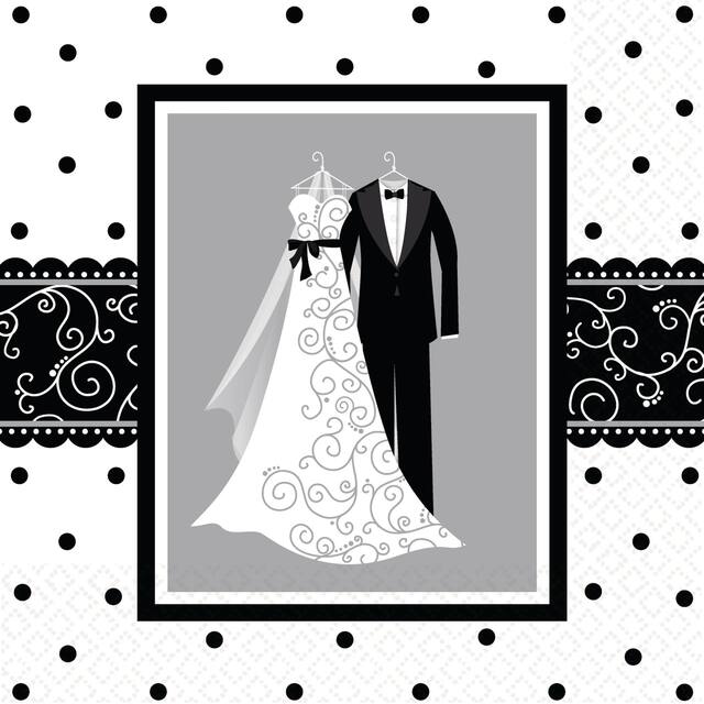 Wedding Lunch Napkins, Black/White, 16-pk Front_Flat