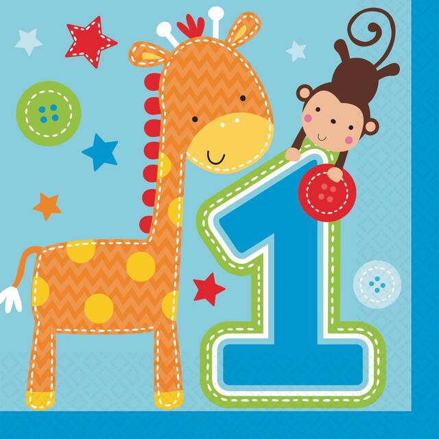 Boy Wild at One 1st Birthday Lunch Napkins, 16-pk Front_Flat