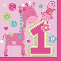 Girl Wild at One 1st Birthday Lunch Napkins, 16-pk Front_Flat