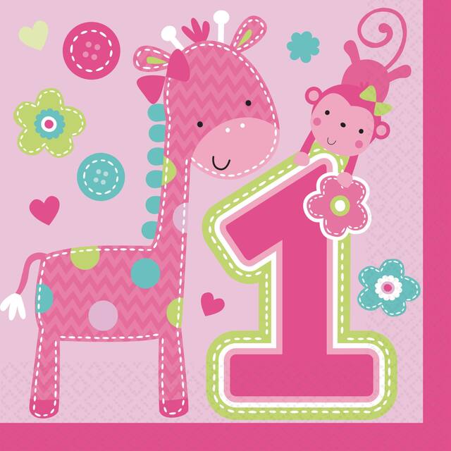 Girl Wild at One 1st Birthday Lunch Napkins, 16-pk Front_Flat