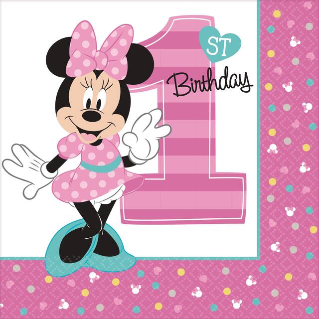 1st Birthday Minnie Mouse Lunch Napkins, 16-pk Front_Flat