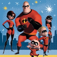 Serviettes de table pour fête d'anniversaire, Disney Les Incroyables 2, 6,5 po, paq. 16 Overhead_Flat