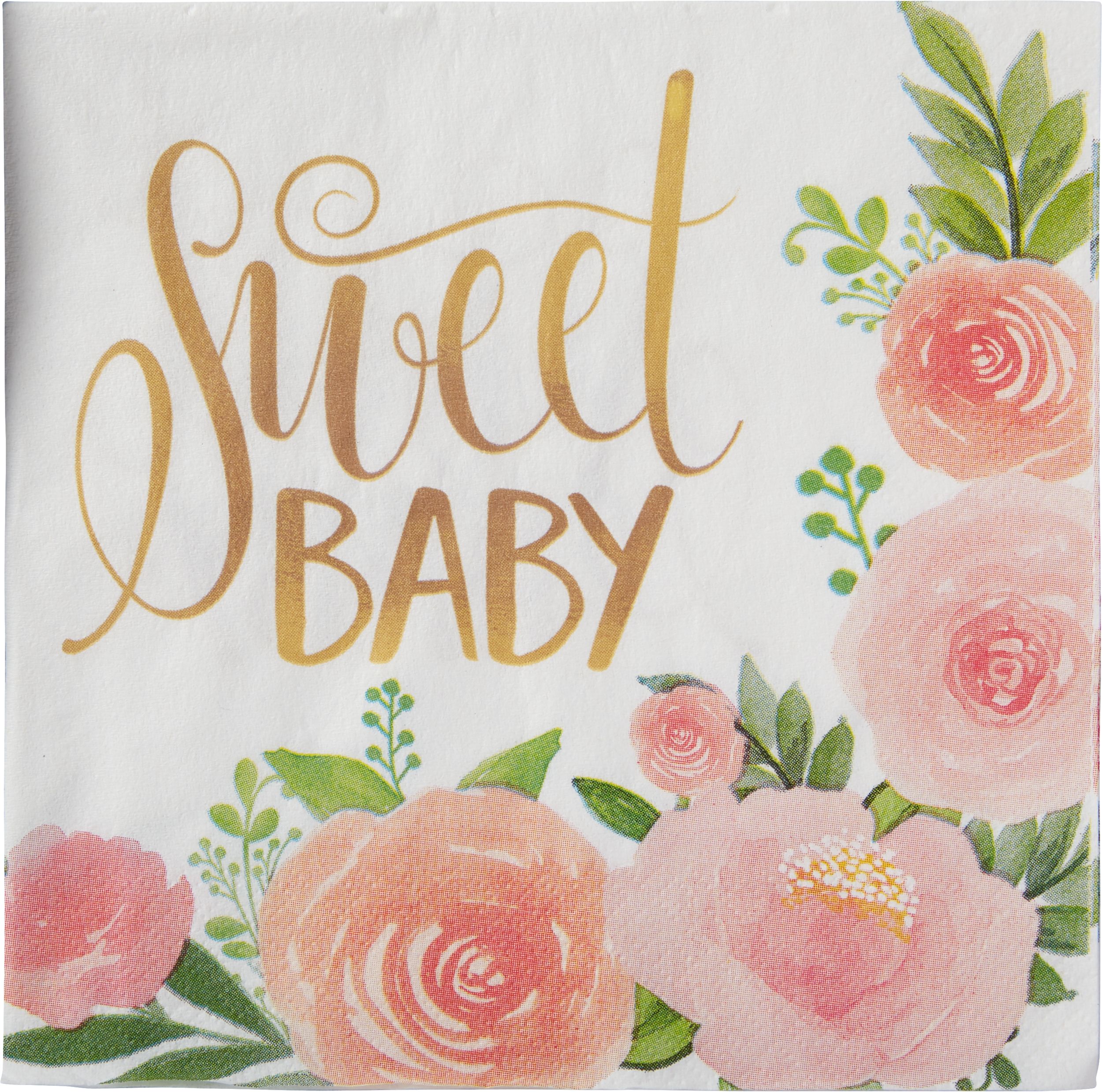 Serviettes de table Bébé floral, paq. 16 Overhead_Flat