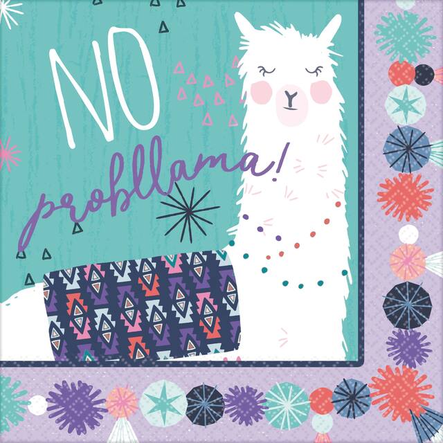 Llama Fun Birthday Party Lunch Napkins, 16-pk Overhead_Flat