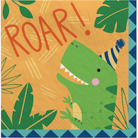 Serviettes de table pour fête d'anniversaire, dinosaure Dino-Mite rugissant, paq. 16 Front_Flat