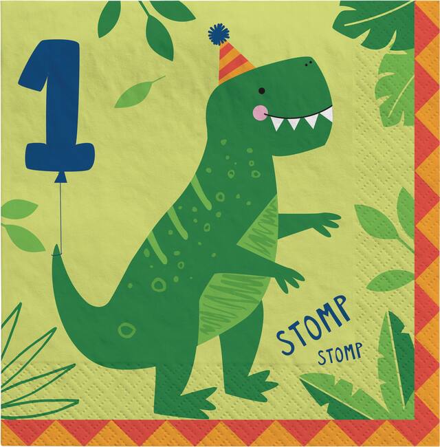 Dino-Mite Dinosaur 1st Birthday Party Lunch Napkins, 16-pk Front_Flat