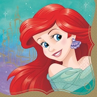 Disney Princess Once Upon A Time ArielSquare Paper Disposable Lunch Napkins, Blue/Red, 6.5-in, 16-pk, 2-ply, for Birthday Party Overhead_Flat