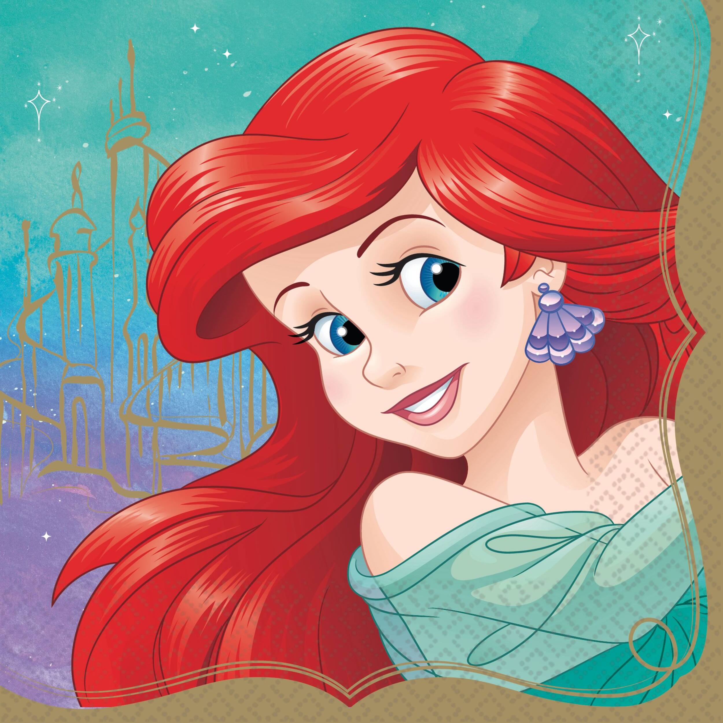 Serviettes de table pour fête d'anniversaire, princesse Ariel, paq. 16 Overhead_Flat