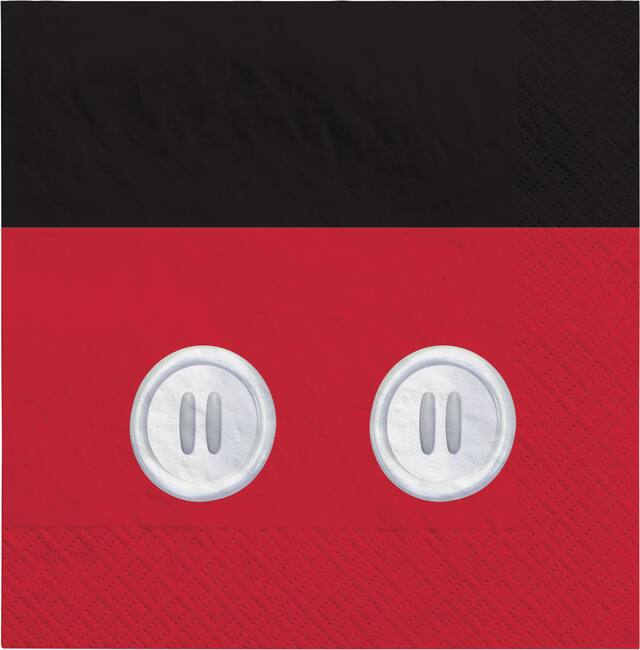 Disney Mickey Mouse Square Paper Disposable Lunch Napkins, Red/Black, 6.5-in, 16-pk, 2-ply, for Birthday Party Front_Flat