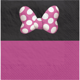 Disney Minnie Mouse Square Paper Disposable Lunch Napkins, Pink/Black, 6.5-in, 16-pk, 2-ply, for Birthday Party Front_Flat