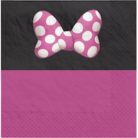 Disney Minnie Mouse Square Paper Disposable Lunch Napkins, Pink/Black, 6.5-in, 16-pk, 2-ply, for Birthday Party Front_Flat