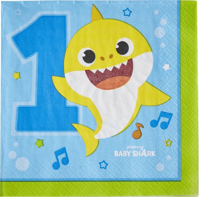 Baby Shark 1st Birthday Lunch Napkins, 16-pk Overhead_Flat