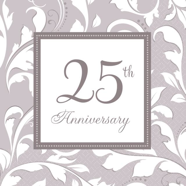 Silver 25th Anniversary Lunch Napkins, 16-pk Front_Flat
