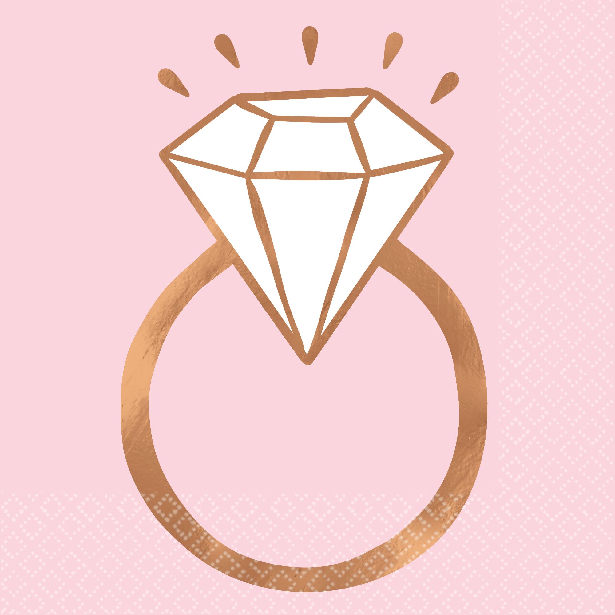 Blush Bride Square Paper Disposable Lunch Napkins, Pink/Rose Gold, Diamond Ring, 6.5-in, 16-pk, 2-ply, for Engagement/Bridal Shower/Bachelorette Overhead_Flat