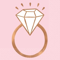 Blush Bride Square Paper Disposable Lunch Napkins, Pink/Rose Gold, Diamond Ring, 6.5-in, 16-pk, 2-ply, for Engagement/Bridal Shower/Bachelorette