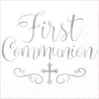 Serviettes de table de première communion en argent métallisé, paq. 16 Overhead_Flat