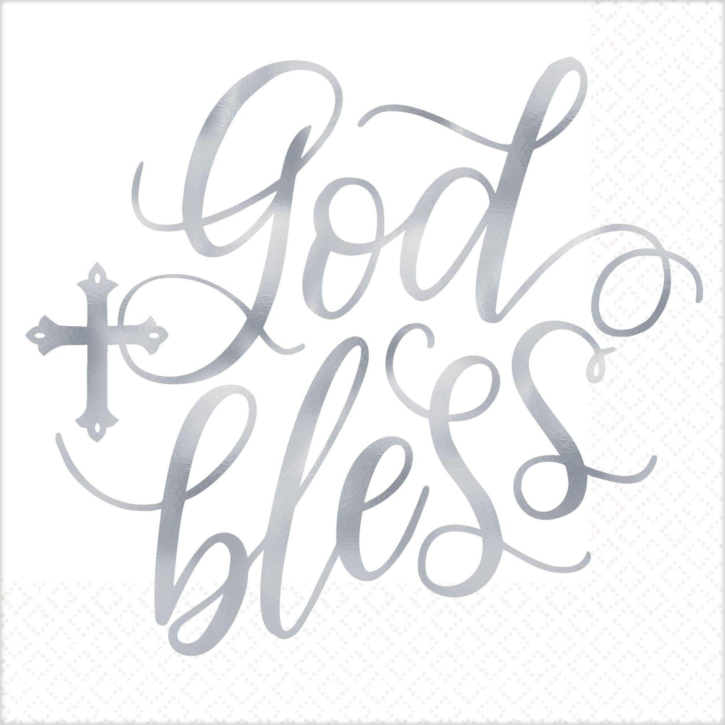 Serviettes de table « God Bless », argent métallique, paq. 16 Overhead_Flat