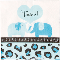 Serviettes de table pour boisson pour la fête prénatale des jumeaux à thème safari, bleu, paq. 36 Front_Flat