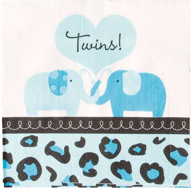 Blue Safari Twins Baby Shower Beverage Napkins, 36-pk Front_Flat