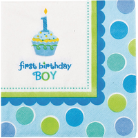 Cupcake 1st Birthday Boy Beverage Napkins, 36-pk Front_Flat