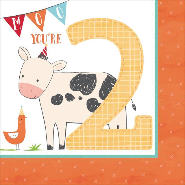 Serviettes de table Ferme amicale 2e anniversaire, paq. 36 Overhead_Flat