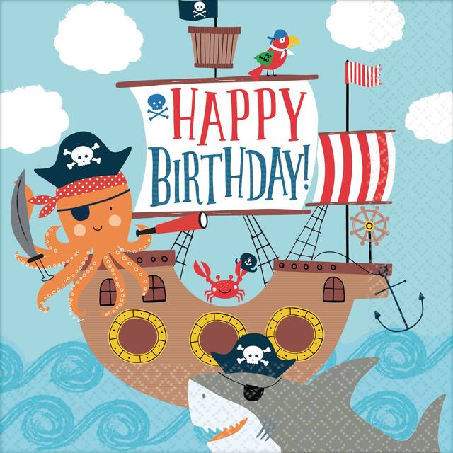 Pirate Shark Birthday Party Lunch Napkins, 36-pk Overhead_Flat
