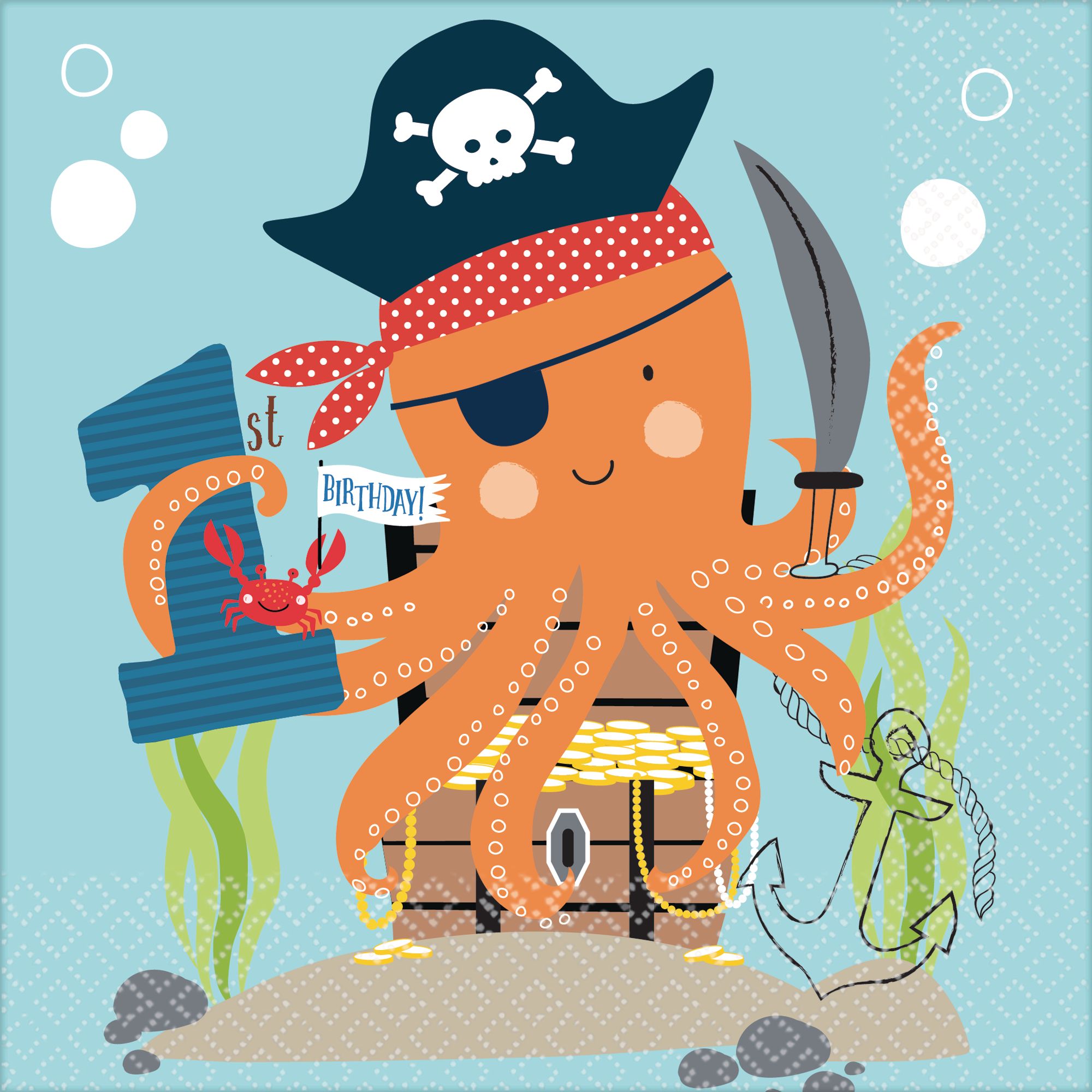 Pirate Shark 1st Birthday Party Lunch Napkins, 36-pk Overhead_Flat