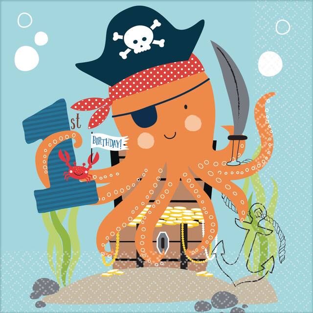Pirate Shark 1st Birthday Party Lunch Napkins, 36-pk Overhead_Flat