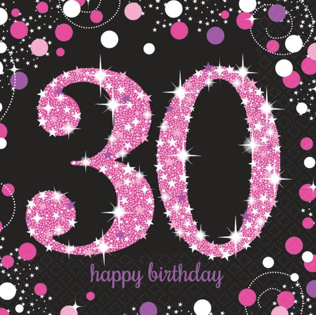 Pink Sparkling Celebration 30th Birthday Lunch Napkins, 16-pk Front_Flat