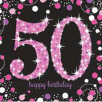 Pink Sparkling Celebration 50th Birthday Lunch Napkins, 16-pk Front_Flat