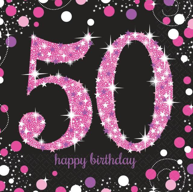 Pink Sparkling Celebration 50th Birthday Lunch Napkins, 16-pk Front_Flat