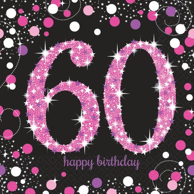 Pink Sparkling Celebration 60th Birthday Lunch Napkins, 16-pk Front_Flat
