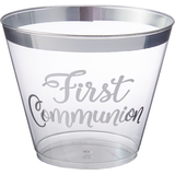 Gobelets en plastique First Communion argenté, paq. 30 Front_Elevated