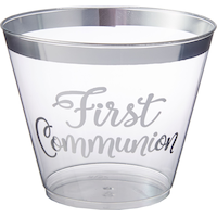 Gobelets en plastique First Communion argenté, paq. 30 Front_Elevated
